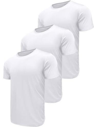 3 Pack Herren Sports Tshirts Atmungsaktiv Schnelltrocknend Kurzarm T-Shirts Funktionsshirt Laufshirt Sommer Fitnessshirt Trainingsshirt wandershirt für Running Workout Bodybuilding White-3P18-L