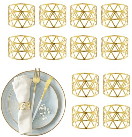 Relaxdays Serviettenringe, 12er Set, geometrisch, HxD: 3x4,5 cm, Serviettenhalter, Papier- und Stoffservietten, Farbwahl