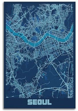BPQN Südkorea, Seoul, Retro-Karte, Poster, dekoratives Gemälde, Leinwand, Kunstbild, 30 x 45 cm