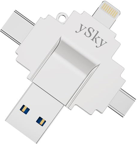 MFi Certified 128GB 4 in 1 Photo Stick for iPhone USB Flash Drive for iPhone/iPad/Android/PC/Mac External USB C Memory Stick for iPhone Photo/Video/Contacts