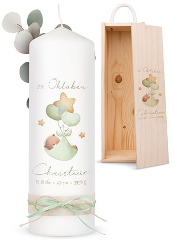 AMARI ® Geburtskerze Willkommenslicht 25/8cm personalisiert - Individuelle Kerze mit Namen, Gewicht und Geburtsdatum - Einzigartige Babykerze, Geschenk Geburt