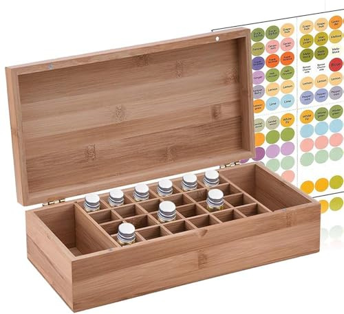 WishesMar 26 Löcher Aufbewahrungs-box Ätherische Öle aus Bambus - Holzkiste Bietet Platz für 5 10 15 ml Ätherisches Öle Flaschen - Tragbar Organisator Holzbox für Duftöle Ausstellung, Lagerung