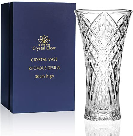 Vaso di cristallo, alto 30 cm, per fiori e decorazioni, design a rombi, amore eterno per la casa bello, lucido, adorabile, adatto per tutte le occasioni, perfetto come regalo,