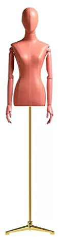 Pu-Schneiderpuppe, Weibliche Büste, Torso, Mit Kopf | Arm Aus Massivholz | Verstellbare Metallhalterung, Für Schaufensterdekoration Mit Modeschmuck,Orange,Golden Tripod