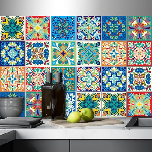 AREDE 32 Pz Adesivi per Piastrelle Bagno e Cucina 15 x 15 cm Autoadesivo Decorazione Adesivo murale in PVC Impermeabile Adesivi Parete mattonelle mosaico stile / T1008