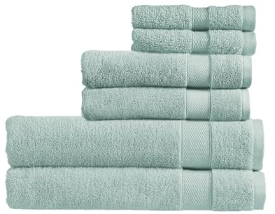 Christy Refresh Bathroom Towel Set | Set of 6 | 2 Bath Sheets 2 Hand Towels 2 Face Cloths | Quick Dry | Gentle Pastel Tones | Soft Absorbent Shower Towels | 100% Cotton 550GSM | Duck Egg