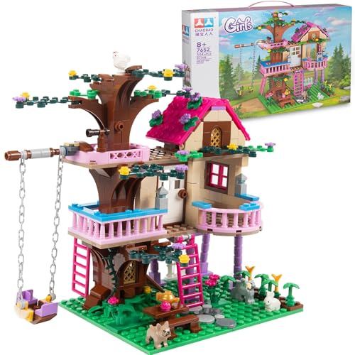 COIL Spielbauklötze, Baumhaus, Bauklötze, Spielklötze, Baukasten, 3 Figuren, 4 Tiere, Haus mit Balkon, ab 8 Jahren, Modell: 7652, 504 St.