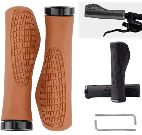 TPTGIAR 2 Paar Fahrradgriffe, Rutschfester MTB Griffe, Ergonomisch Fahrrad Griffe für Durchmesser 22mm, Gummi Lenkergriffe Fahrrad für MTB Trekkingrad Cityrad Rennrad(Braun, Schwarz)
