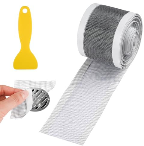 Filtre à cheveux de douche, 70 mm x 10 m, autocollant, attrape-cheveux, avec spatule en plastique, autocollant en maille pour caniveau de douche, baignoire, cuisine