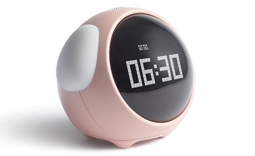 WONZHEC Hund-Design Nachtlicht Wecker, dynamische Gesichtsausdrücke, 30 Tage Akkulaufzeit, USB-Aufladung, ideal für Kinder-, Schlafzimmer, Büro (rosa)