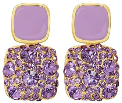 BARRU 1 Paia di Orecchini a Lobo in Argento Sterling con Zirconi, Placcati Oro Carati, Design Rotondo o de Quadrato, Gioielli Eleganti per Donne(Viola)