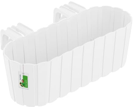 Pot à Fleurs 4,9L à Suspendre sur Balustrade – 385 x 200 x 130 mm – Bac à Plantes Élégant, au Lattes, Pot de Balcon Résistante aux Intempéries et aux UV - Blanc