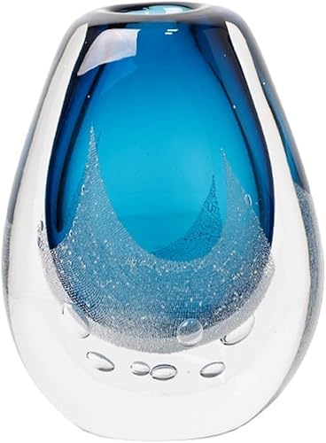 KJHONG Bubble Glas Vase Blau für Deko Wohnzimmer Esstisch Couchtisch (B16xH25cm)