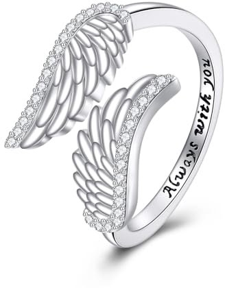 Engelsflügel Ring 925 Sterling Silber Federflügel Verstellbare Ringe Engelsschmuck Geschenke für Frauen Mutter