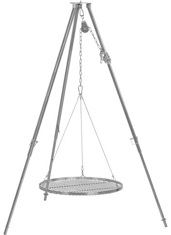 BBQ-Toro Griglia su tre gambe con griglia da 112 cm - 178 cm, supporto per barbecue da appendere, in ferro, griglia con griglia, da appendere (diametro della griglia