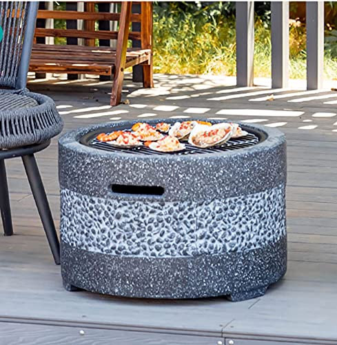 ZJFHEYUO Barbecue Pit Poker, Outdoor-Grilltisch, Holzkohleofen, Feuerstelle in Antik-Stein-Optik, Feuerstelle aus Stahl, Kohlenbecken