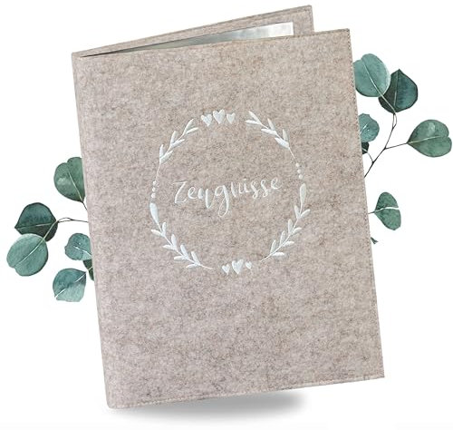 Minilino Filz Zeugnismappe A4 mit 20 Premium Klarsichthüllen – Dokumentenmappe mit edler Filzhülle [SCHUTZ UND AUFBEWAHRUNG VON ZEUGNISSEN] in der Grundschule & Schule | Ordnet Zeugnisse (beige)