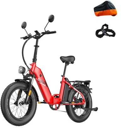 Fafrees FF20 Polar Fatbike E-Bike für Herren & Damen | 20 Zoll Klapprad | 48V 12Ah*2 Akku | 65N.m Motor, 150kg Tragfähigkeit | 170KM Reichweite (Autoabdeckung + Autoschloss, Rot)