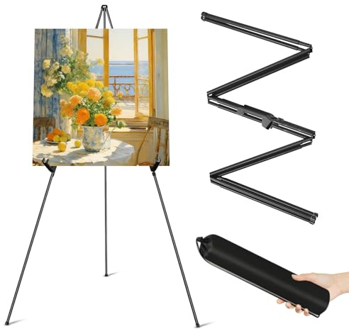 160cm Easel Stand for Display Painting Wedding Sign Portable Folding Poster Holder Stand Metal Floor Tripod Art Easels, Black