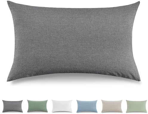 TOCOMOA Kissenbezug 30x50 cm 2er Set - 100% Gewaschene Baumwolle Kissenbezüge Oeko-TEX Zertifiziert, Leinenoptik und Atmungsaktiv Kissenhülle, Dunkelgrau Kopfkissenbezug mit Reißverschluss