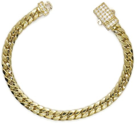 Never Say Never Kubanisches Herren-Armband aus 18-karätigem Gelbgold – 7 mm – 21 cm – 13,30 g – Monaco-Verschluss mit 28 Zirkonia