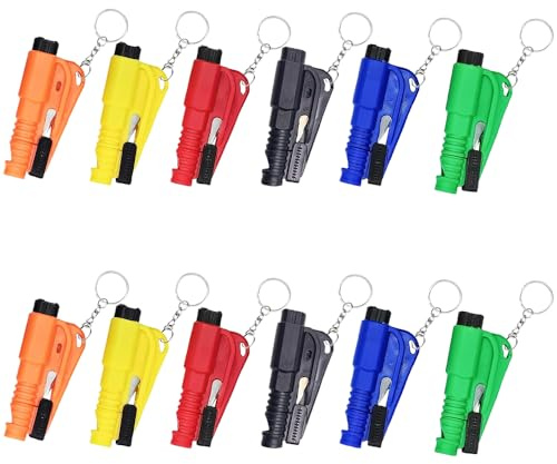 XFSRG 12 Pezzi Rompe Cristales y Cinturones Martillo Rompe Cristales Coche Llavero de Emergencia 3 en para Coches Autobuses Camiones Accesorios de Escape
