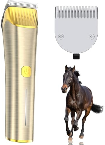 oneisall Kabelloses Schermaschine Pferd+ Ersatzklingen aus Metall Set, Leise Pferdeschermaschine für Dickes und Verfilztes Haar mit 7000RPM Leistungsstarkem Motor, geeignet für Dicke Pferdhaare