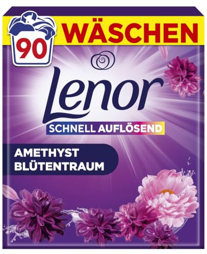 Lenor Pulverwaschmittel Amethyst Blütentraum, 90 Wäschen | Für lang anhaltende Frische und extra Geruchsabwehr, wirksam auch bei Kaltwäsche.