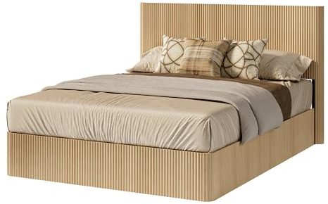 HAINEW Bett 160x200cm mit Hydraulischem Stauraum und Massivholz Lattenrost, Stauraumbett Funktionsbett Holzbett Bettgestell mit Kopfteil, Ohne Matratze, HD26031808 (Eiche)