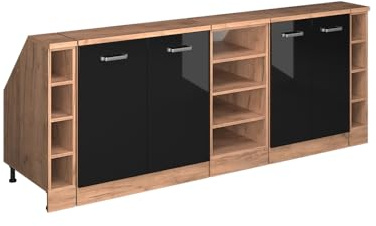 Vicco Küchenschrank für Dachschrägen R-Line, Schwarz Hochglanz, 210 cm 5er Set Schrankkorpuss 60 cm Tiefe, geeignet für schräge Wände und Variable Küchenmontage