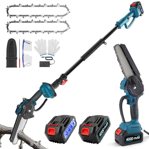 Ovshnrr 2 in 1 Cordless Pole Saw, 950W Electric Pole Chainsaw 31,000 RPM, Telescopic Pole Saw Long Reach (4.9-6.8ft) with 2 x 4.0Ah Batteries, 144 Mins Runtime, Automatic Lubrication for Tree Trimming