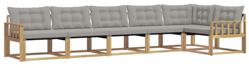 vidaXL Outdoor-Sofagarnitur mit Kissen 6 pcs Weiß und Hellgrau, Garten, modernes Outdoor-Sofa-Set, wetterfest, Bequeme Lounge, langlebige Möbel, Akazienholz-Design