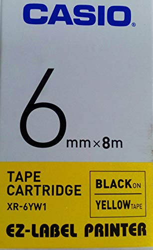 CASIO XR-6YW1 Beschriftungsband 6 mm für Labelprinter, Schwarz auf Gelb | Bandbreite 6 mm; Druckfarbe Schwarz, Bandfarbe Gelb; passend für CASIO Labelprinter.