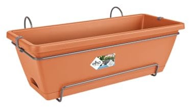Elho Barcelona Allin1 50 Fioriera per Balcone esterno - Ø 49.5 x H 18.5 cm - Marrone/Terra