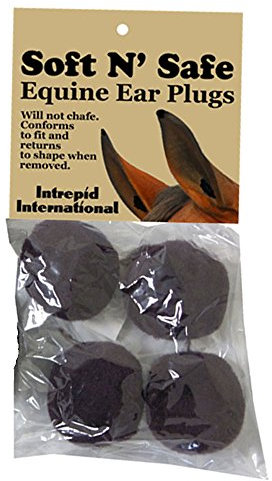 Soft N' Safe by Intrepid International Pferdeohrstöpsel, schwarz, passt sich dem Ohr an, blockiert Lärm, verhindert Ablenkungen, weich, biegsam und scheuerfrei, für Reiter, 4 Stück