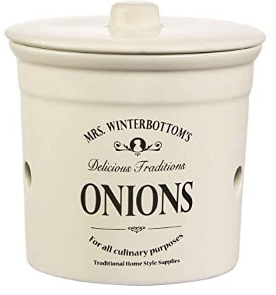 BUTLERS Zwiebeltopf Ø 16,5 cm -MRS. WINTERBOTTOM'S- Keramikdose mit Deckel im Landhausstil, Vintage Deko, Küchenzubehör für Küchenorganisation und Aufbewahrung von Zwiebel