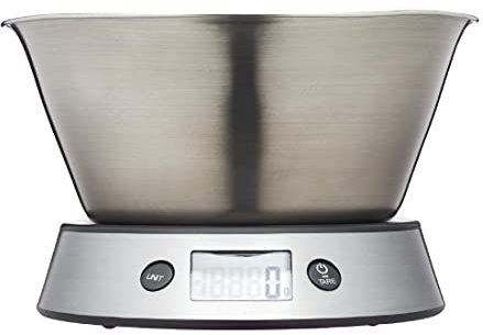 Taylor Pro Balances de Cuisine Numériques avec Bol Amovible, Standard Professionnel avec Fonction Tare et Précision, Finition en Acier Inoxydable, 5 kg de Capacité