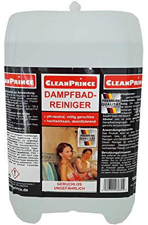 CleanPrince Dampfbadreiniger flüssig 5 Liter Dampfbad Reinigungsmittel Hamam Flüssigreiniger säurefrei Desinfektion ohne Alkohol geruchlos