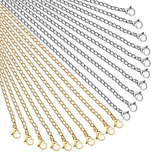 TOAOB 20 Filo Catenine per Collane Fai da Te in Acciaio Inox 45cm Catene con Chiusura a Moschettone per Creazione Gioielli Accessori Braccialetti Riparazione Ciondoli Argento Oro Tono