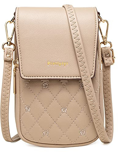 Handy Umhängetasche Damen, Leder Stickerei Handytasche mit Geldbörse zum Umhängen, Cross-Body Schultertasche Geldbeutel mit Verstellbar Abnehmbar Schultergurt, für Handy unter 6,9 Zoll