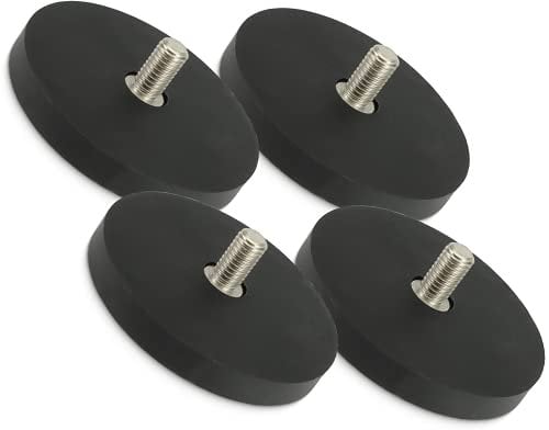 MVT GmbH Neodym Magnete Scheiben mit Gewinde - Gummierte Magnetscheibe - M8 Außengewinde 22KG Stark 66mm - Gummi Magnet Rund zum Schrauben [4 Stück], Schwarz
