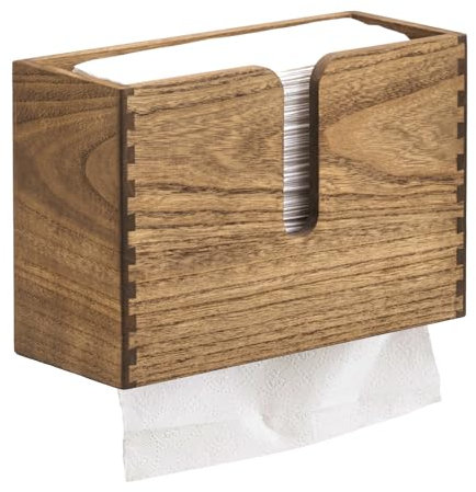 KIRIGEN Wood Wall Mounted Paper Towel Dispenser Paper Towel Holder Countertop for Kitchen Restroom Decor and Bathroom Holds C Fold, Z Fold, Trifold Hand Tissue Napkins Dark Brown