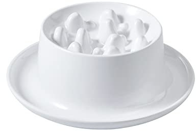 Koomiao Gamelle d'alimentation Lente, Surélevée Protéger Cou Antidérapante, Anti Glouton Anti-étouffement, Alimentation Saine Gamelles pour Chat Chien (Blanc)