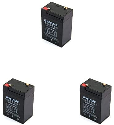 Velamp 23722 Wiederaufladbare Bleibatterie, Faston-Anschlüsse, 6 V, 4 Ah, 3er Pack