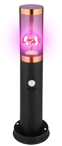 GLOBO Sockelleuchte mit Bewegungsmelder RGB Außen Pollerleuchte Stehleuchte Edelstahl, Sensor Fernbedienung dimmbar, Kupfer rauch, RGB LED 8,5W 806lm warmweiß