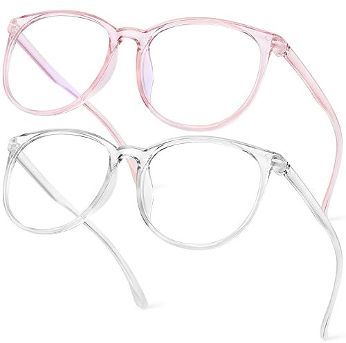 Aomig Blue Light Blocking Glasses 2PC Blaulichtfilter Brille Computerbrille Gaming Glasses Rund Anti Blaulicht PC Gaming Brillen Modebrille Bildschirmbrille Unisex Blaulichtblockierende (Rosa/weiß)