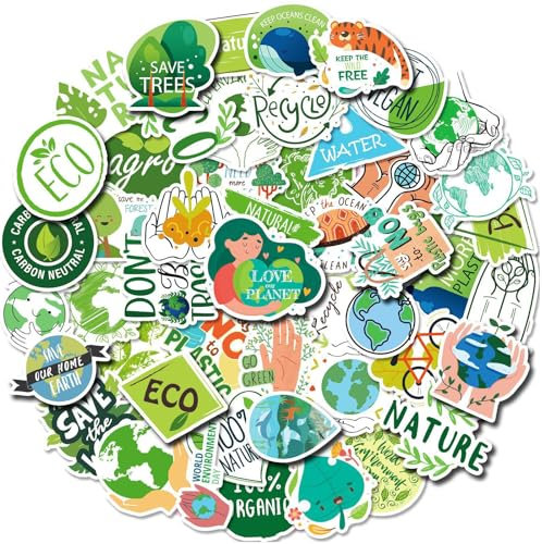 50pcs Kids Graffiti Sticker Pack, Eco-Friendly Logo Vinyl Waterproof Stickers, Colorful and Cool Stickers for Laptop, Skateboard, Water Bottle, Mobile Phone, Guitar, Refrigerator (Protect The Ecology)