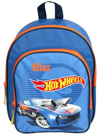 Undercover Kindergartenrucksack Hot Wheels Auto Jungen - Personalisiert mit Name - Kinderrucksack mit Vortasche blau - 2 Fächer 25x31x10 cm