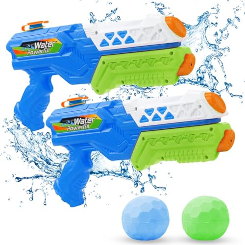 Pistolet à Eau pour Enfants et 2 Ballons d'eau, 2 Pistolets à Eau 600ML avec 8-10 Mètres pour Adultes, Idéal la Piscine de Plage D'été, Les Combats d'eau, Jouets Aquatiques, Jouets de Plein Air(Vert)