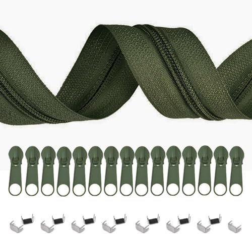 5m Endlos-Reißverschluss 3mm mit 10 Zippern und 15 Endstücke freie Farbwahl, Farbe:S327 oliv